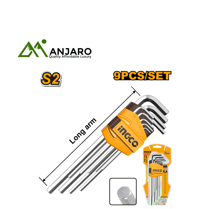 Ingco Hex Key Set – 9pcs S2 Steel HHK11091