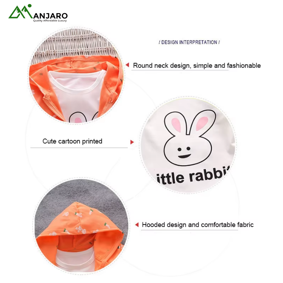 Baby Girls Cartoon Pullover Tracksuit Set – Sweatshirt, Jogger Pants & Hooded Coat | Soft, Cozy & Breathable(Shipping Fee Included)