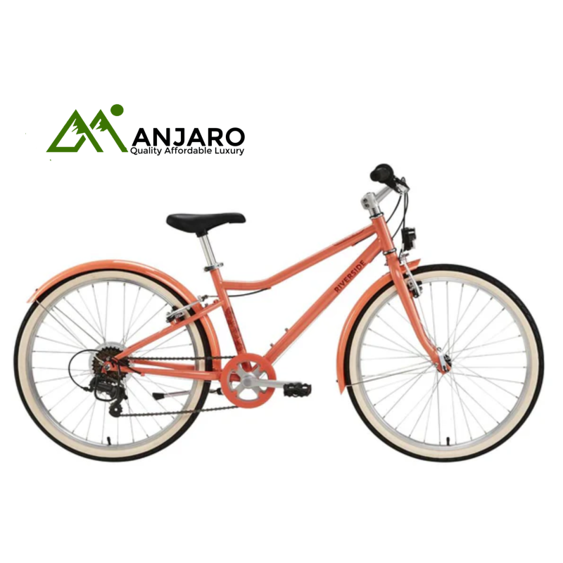 24" Hybrid Bike for Kids 9–12 Years – Riverside 500 Coral | 6-Speed, Road & Trail-Ready with LED Light
