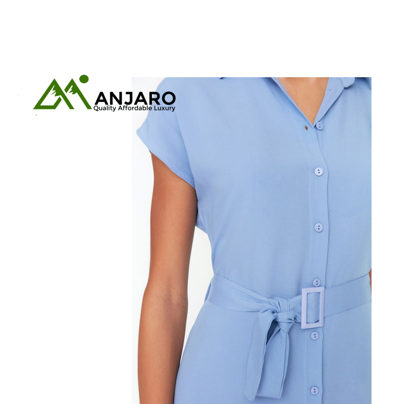 Blue Belted Mini Shirt Dress