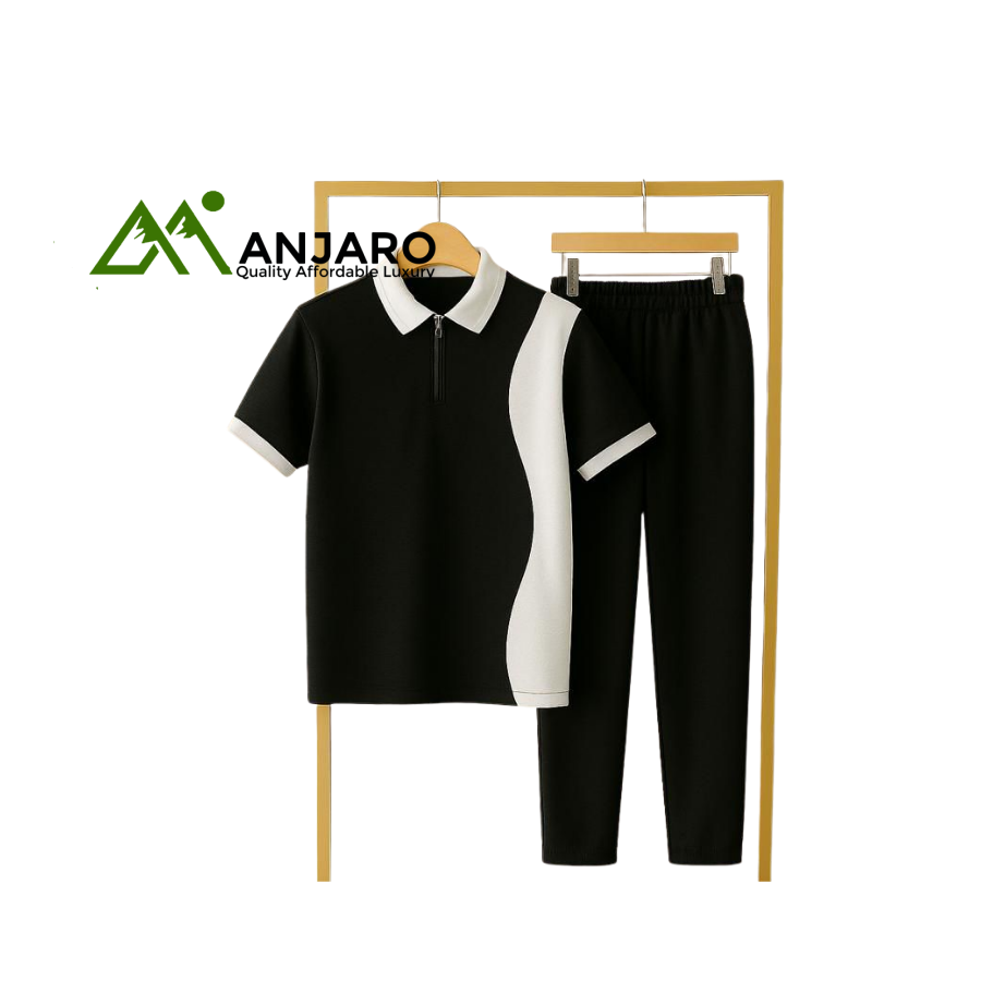 Unisex Wave-Panel Polo Set – Two-Piece Outfit
