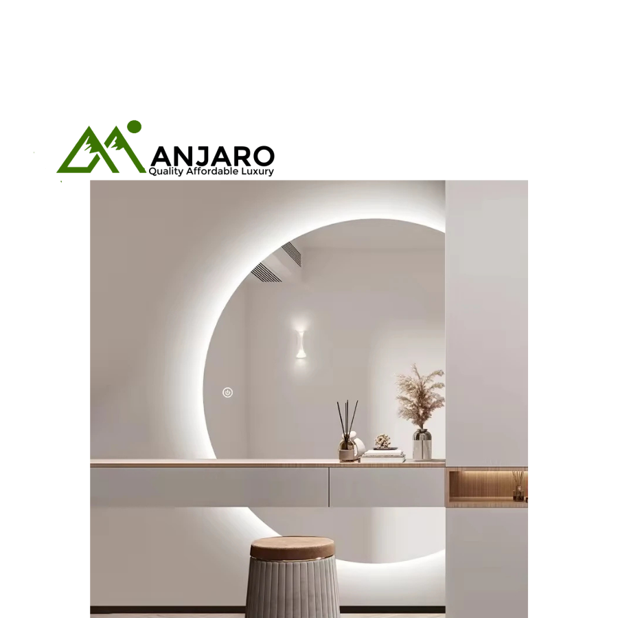 Modern Round LED Bathroom Mirror – Half-Circle Backlit Wall Vanity