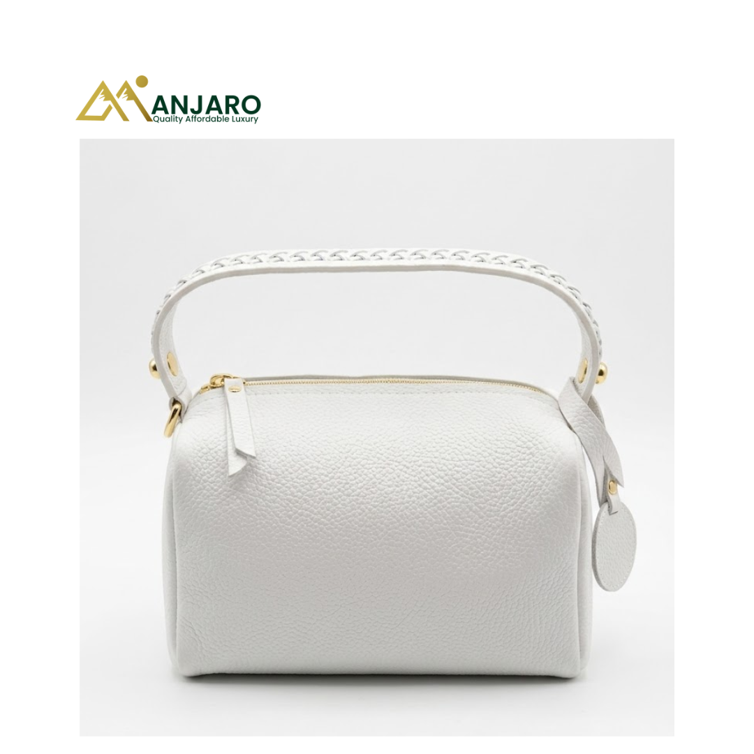 Carla Ferreri White Pebbled Leather Box Bag – Structured Women’s Luxury Handbag