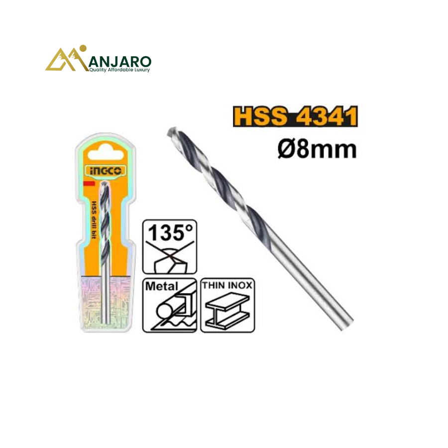 Ingco HSS 4341 Drill Bit 8mm 135° Black Groove 1Pc DBT1200804