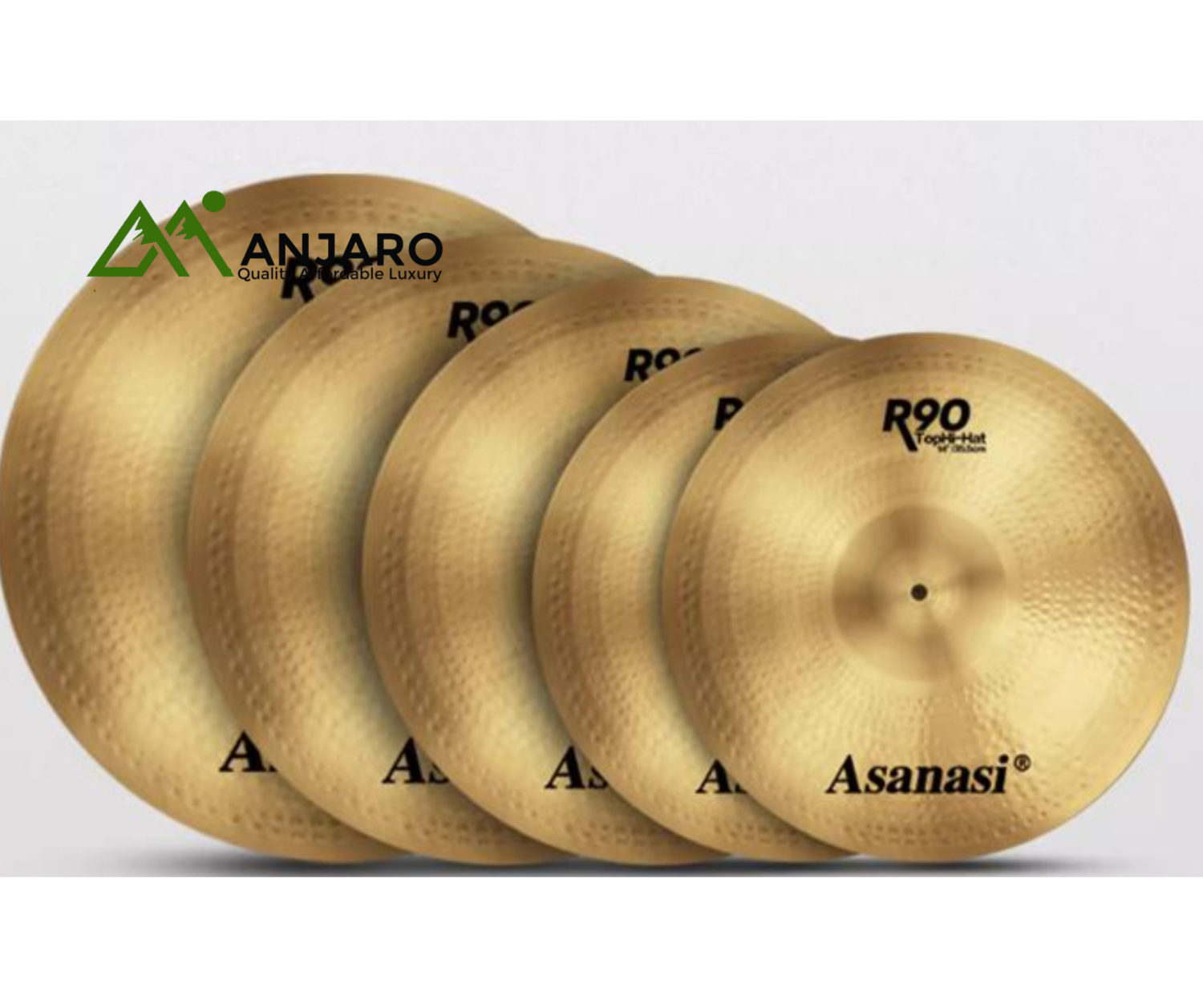 R90 Brass Cymbal Set – 5pcs (14:14:16:18:20), Inner Dot & Outer Turning Finish