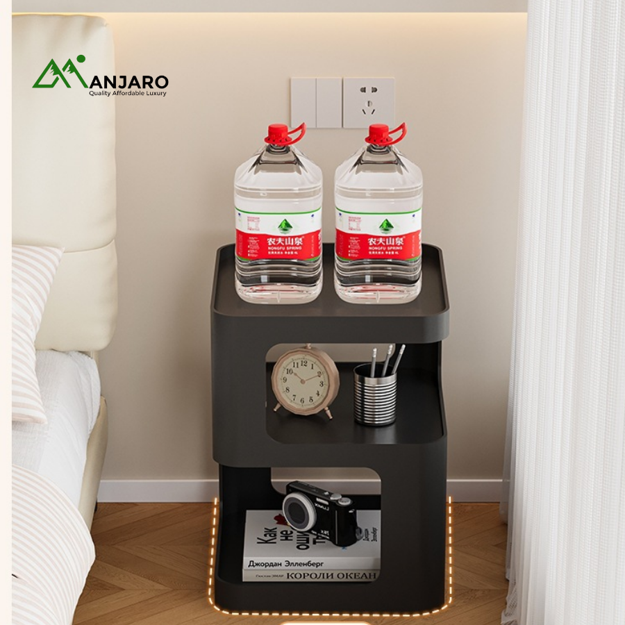 Iron Side Table Movable – Light Luxury Tempered Glass Coffee & Bedside Table for Living Rooms