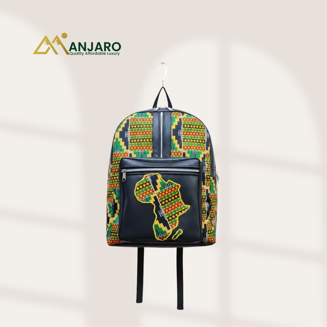 Artisan Heritage Africa Map Backpack – Golden Kente Motif