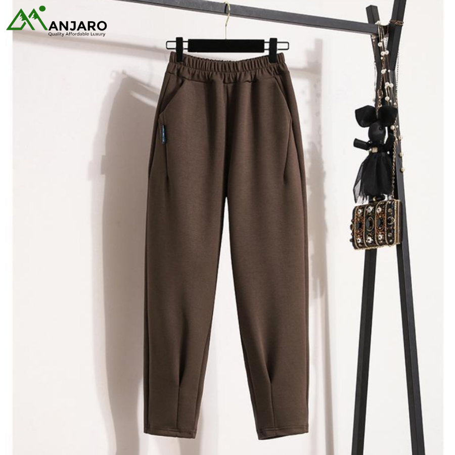 Harlan High-Waist Cotton Sweatpants – Fleece-Lined, Loose Fit, Plus Size Comfort for Fall/Winter(Shipping Fee Included)