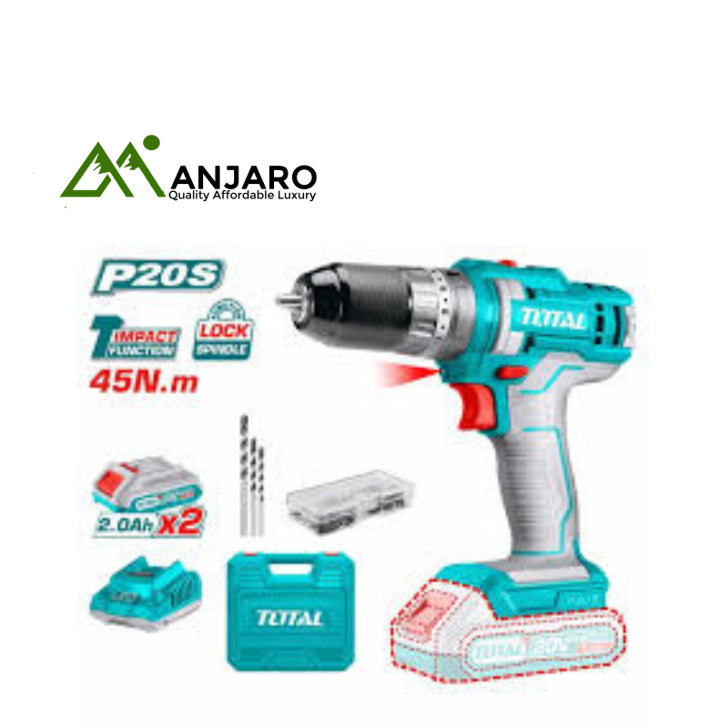 Total  Cordless Impact Drill – 45Nm, 2-Speed, 20V Compact Power Tool TIDLI201452