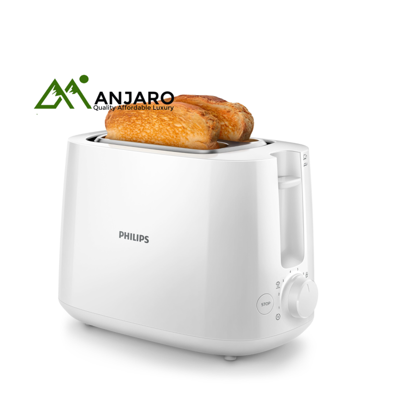 PHILIPS Toaster HD2581/01 – 2-Slot, 830W, White | 8 Browning Settings, Compact & Easy Clean