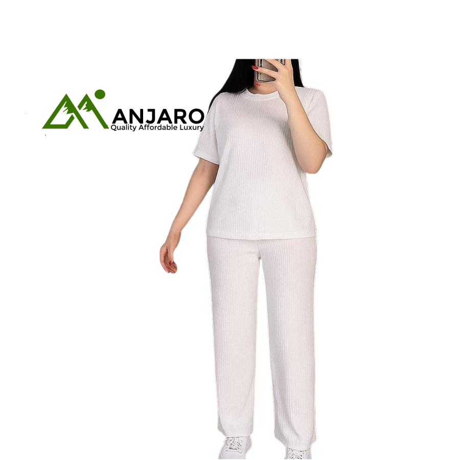 Women’s Two-Piece Lounge Set – Short Sleeve Top & Wide-Leg Pants | Casual Comfort Outfit