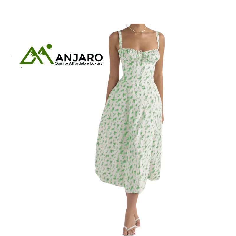D&M Floral Print Sleeveless Midi Dress – Side Split Bow Strap Summer Dress (Regular Fit)
