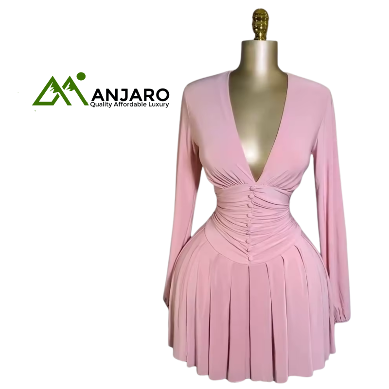 Mini Dress Luxury Backless Bodycon Femme Robe – Elegant One-Shoulder V-Neck Above Knee Dress | Chunya