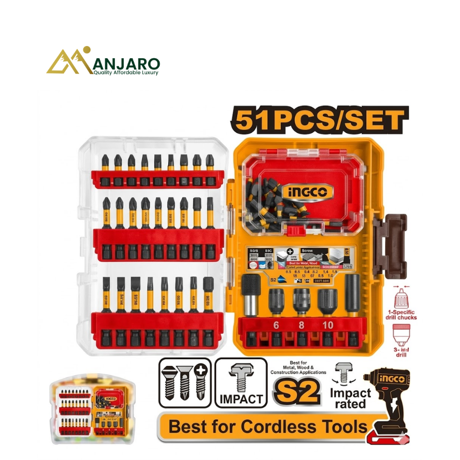 INGCO AKDL25106 51-Piece Impact Screwdriver Bit Set | Professional Impact-Ready Drill & Driver Bit Kit