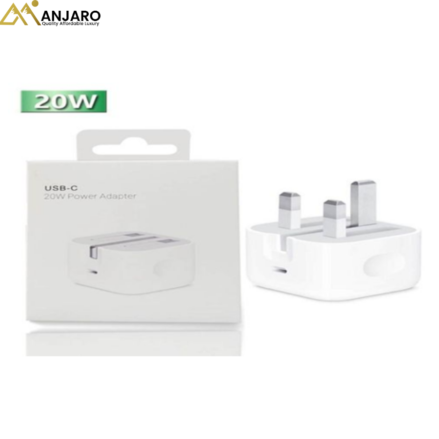 20W Fast Charger Head Three-Pin for iPhone – White USB-C Power Adapter