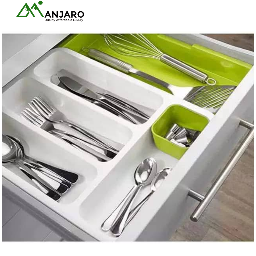 Adjustable 6-Compartment Cutlery Organizer Drawer Tray | Kitchen Utensil Storage & Organization