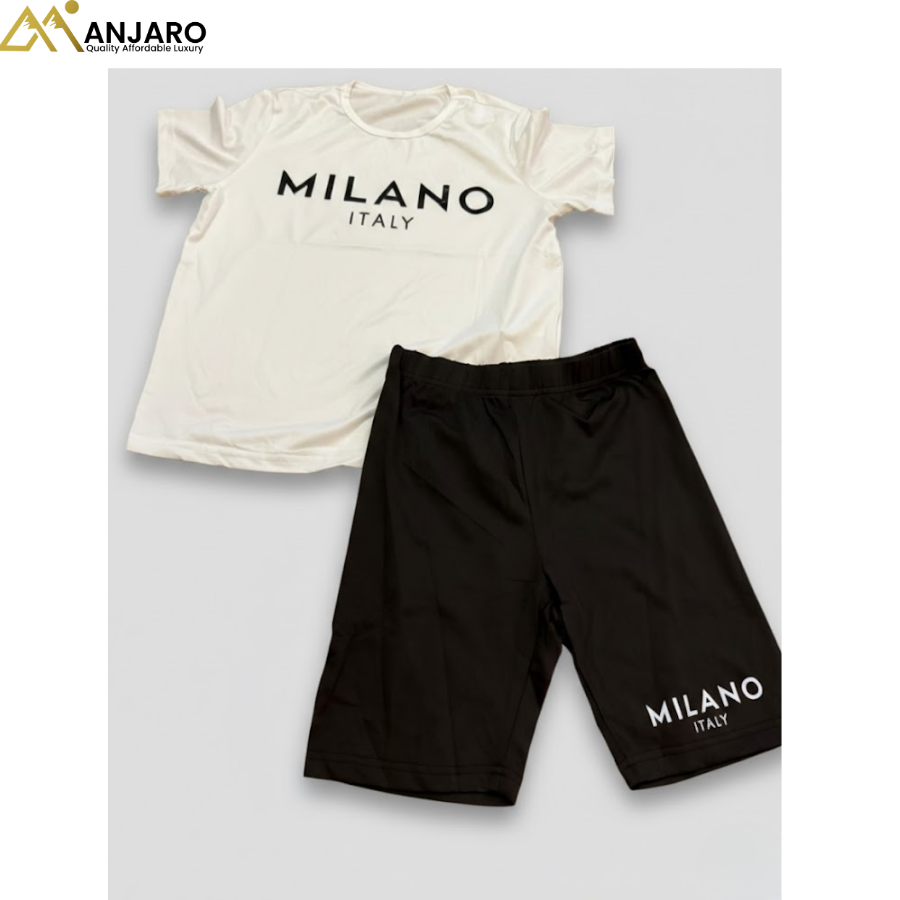 Kids Milano Italy T-Shirt & Shorts Set – White & Black 2 Piece Outfit (Sizes 6/7/8 Years)