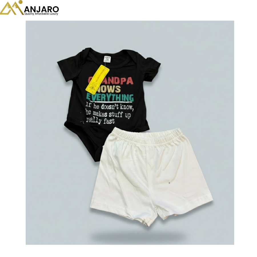Baby “Grandpa Knows Everything” Bodysuit & Shorts Set – 2 Piece Outfit (1–3 Months)
