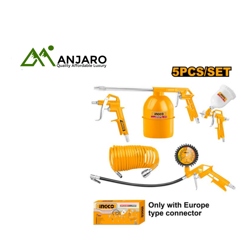 AKT0053 5-Piece Air Tools Set – Multi-Purpose Pneumatic Kit with Hose, Spray, and Inflating Guns