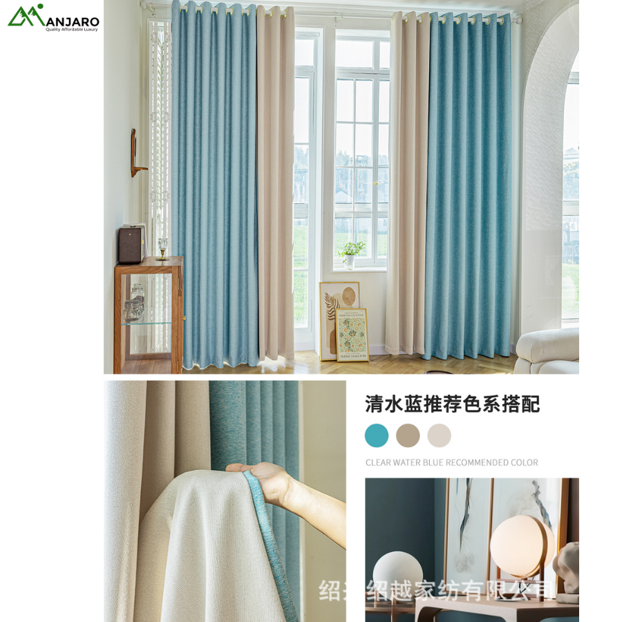 Shaoyue Full Shading Blackout Curtain with Heat & Sound Insulation – Modern Double-Sided Hemp Curtain + Telescopic Rod for Easy No-Punch Installation(shipping fee included)
