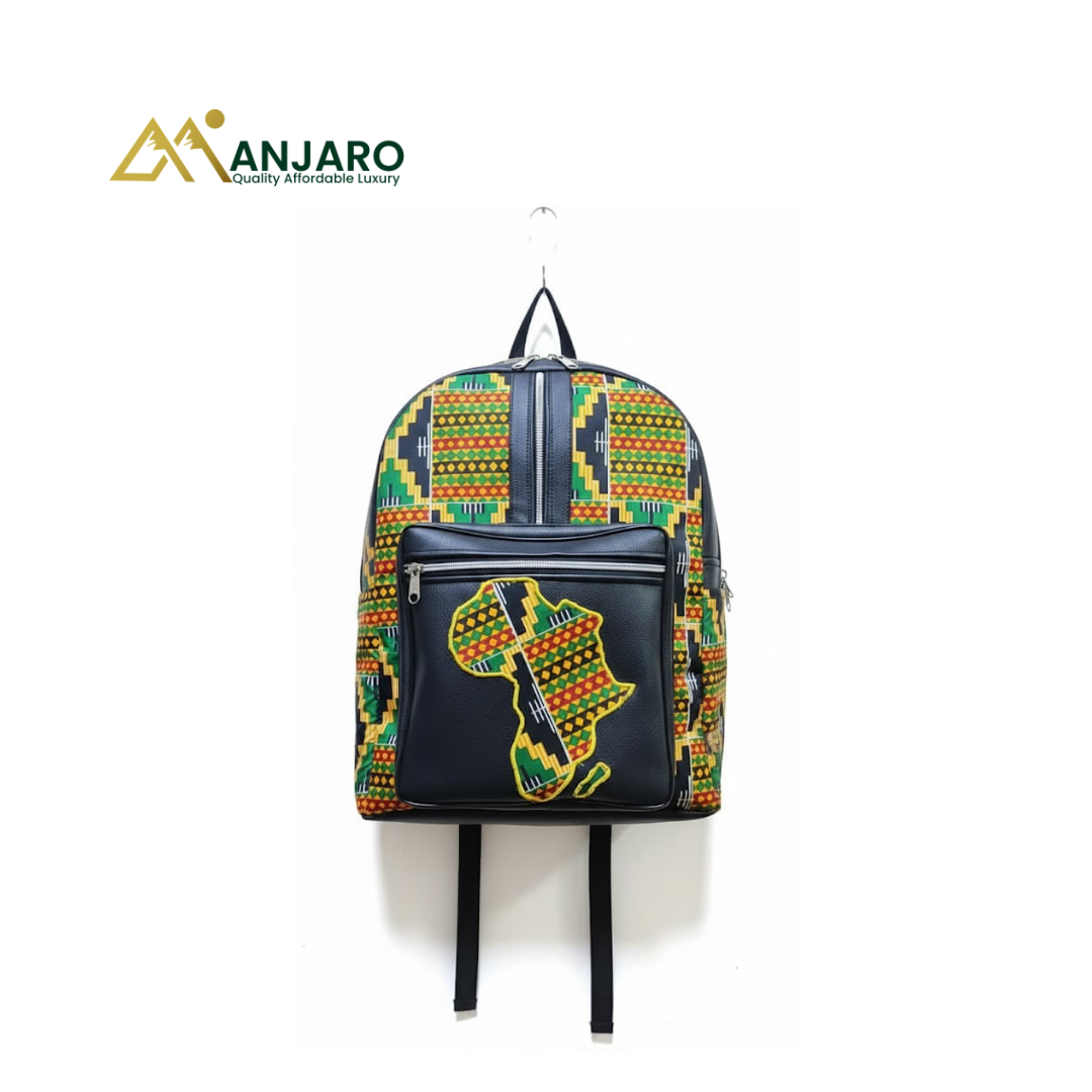 Artisan Heritage Africa Map Backpack – Golden Kente Motif