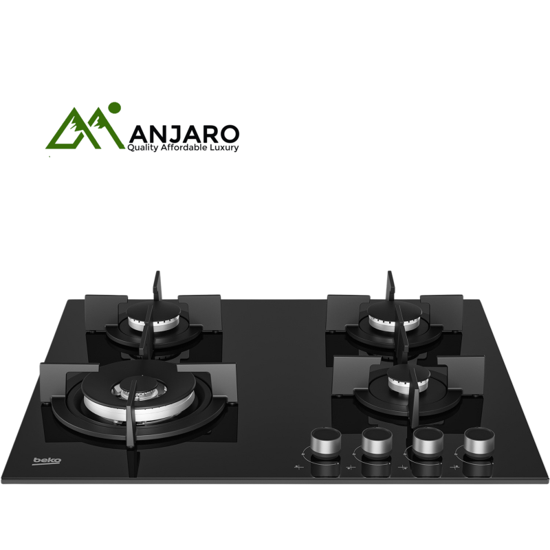 BEKO Built-In Hob HCLW64222S – 60CM Black Glass, 4 Gas Burners, Sleek & Powerful Cooking