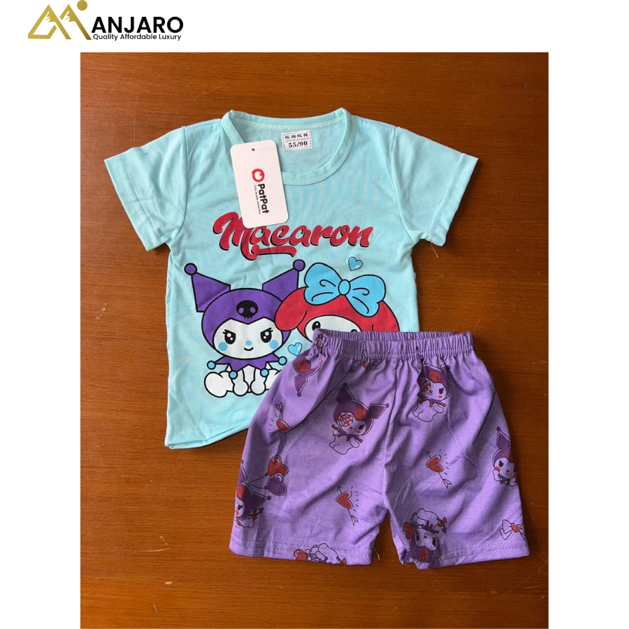 PatPat Kuromi & My Melody "Macaron" Graphic Top and Printed Shorts – 2-Piece Set