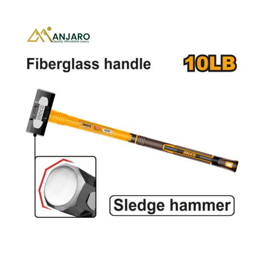 Ingco Sledge Hammer – 10LB Drop-Forged Carbon Steel Demolition Hammer HSM81498