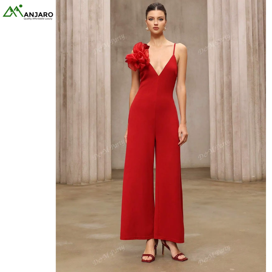 DM Fashion Women’s Ankle-Length V-Neck Flower Jumpsuit – Breathable, Butt-Lifting & Stylish One-Piece for Summer Streetwear(Shipping Fee Included)