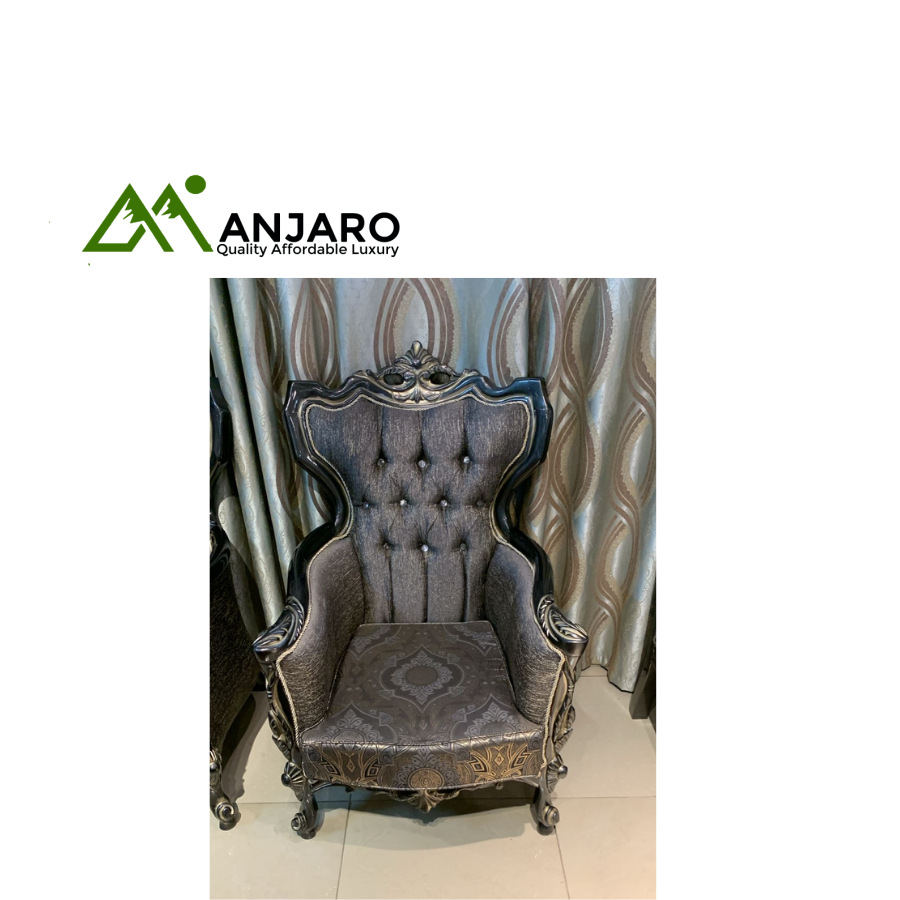 Royal Heritage Antique Single Throne Armchair - Tufted Velvet & Carved Frame (Statement Piece)