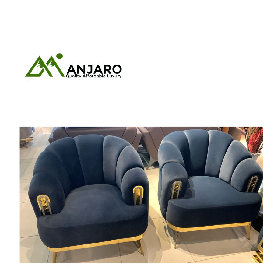 Luxury 6-Seater Velvet Sofa Set with Gold Accents – Modern L-Shaped Design | Manjaro Furniture Ghana