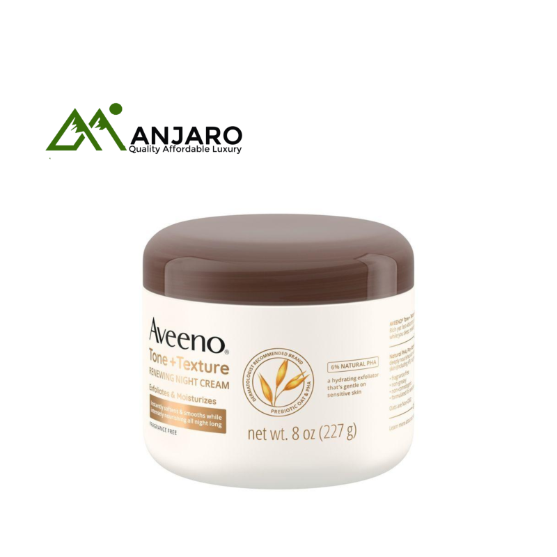 AVEENO Tone + Texture Renewing Body Night Cream - 8oz | Fragrance-Free, Smoothing Cream with AHA & Prebiotic Oat