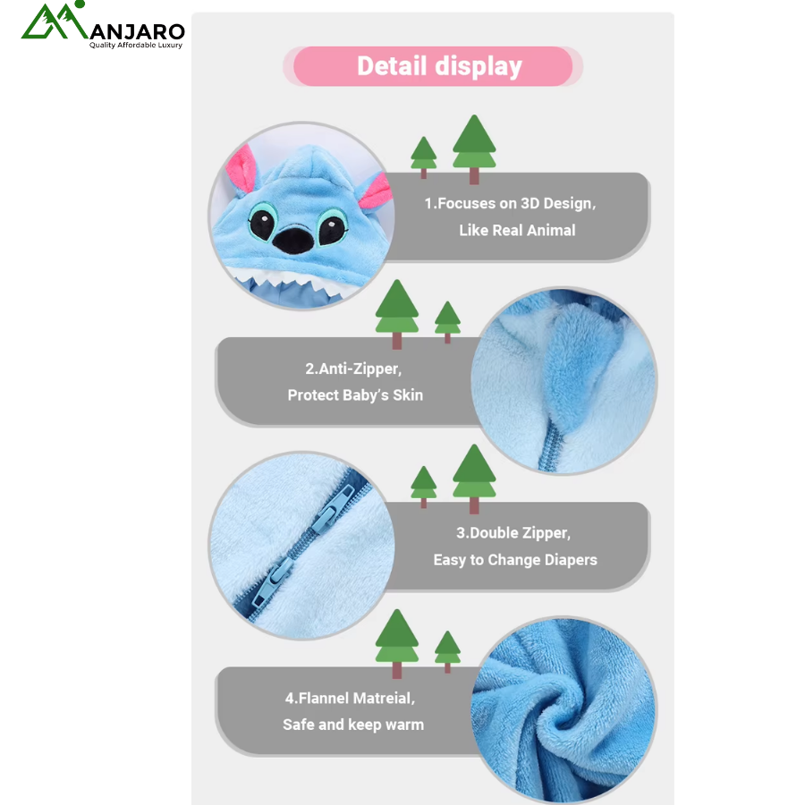MICHLEY Winter Flannel Animal Baby Hooded Jumpsuit – Warm Knitted Zipper Romper for Infants & Toddlers(Shipping Fee Included)