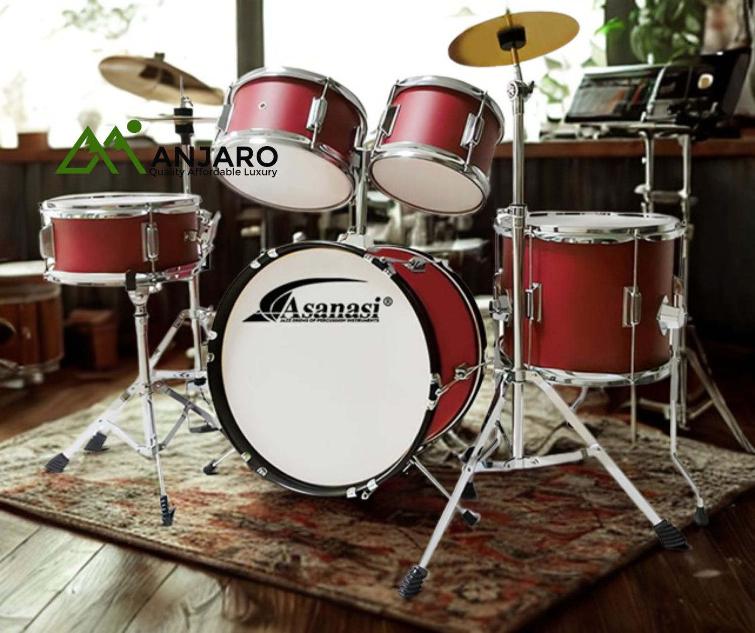 Q50 5-Piece Junior Drum Kit with Cymbals & Throne – Compact Poplar Shell Set for Young Drummers