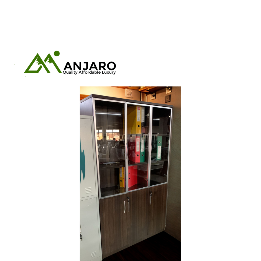 Archive Pro Executive Storage Cabinet - Large Wood Grain with Glass & Lockable Doors (High Capacity)