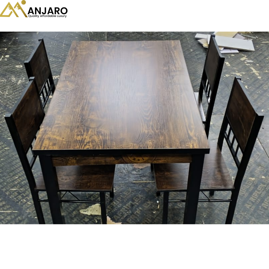 Rustic Walnut 5-Piece Dining Set with Industrial Black Metal Frame