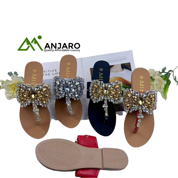 Adir Rhinestone Bow Thong Slippers – Chic Shine for Everyday Comfort