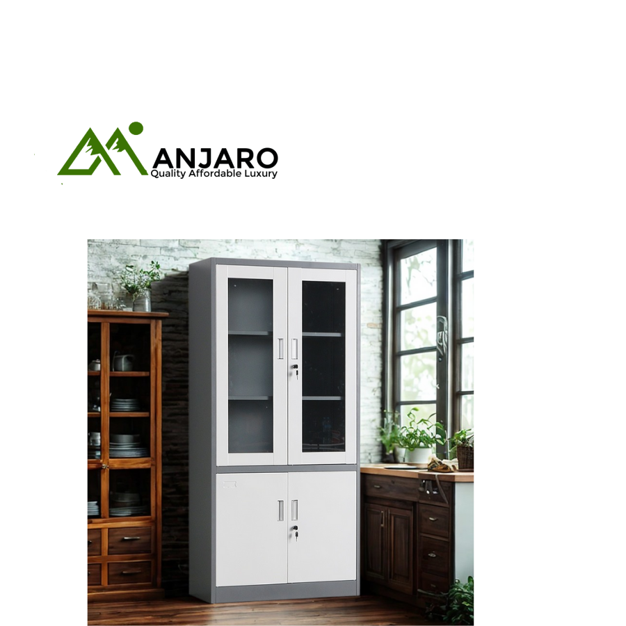 GF-G008 Modern Metal Storage Cabinet with Locking Glass and Steel Doors – Dynamic Display and Secure Filing