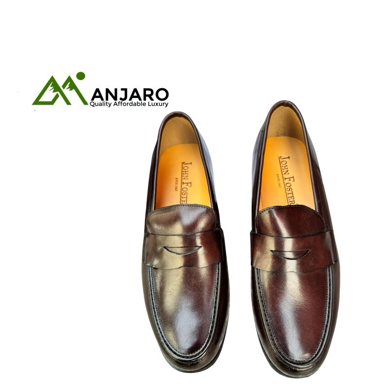John Foster Brown Leather Penny Loafers - Premium Burnished Finish | Essential Classic Footwear | Timeless & Versatile Style