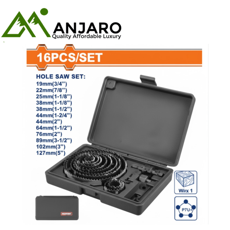 WKJ4416 16Pcs Carbon Steel Hole Saw Set