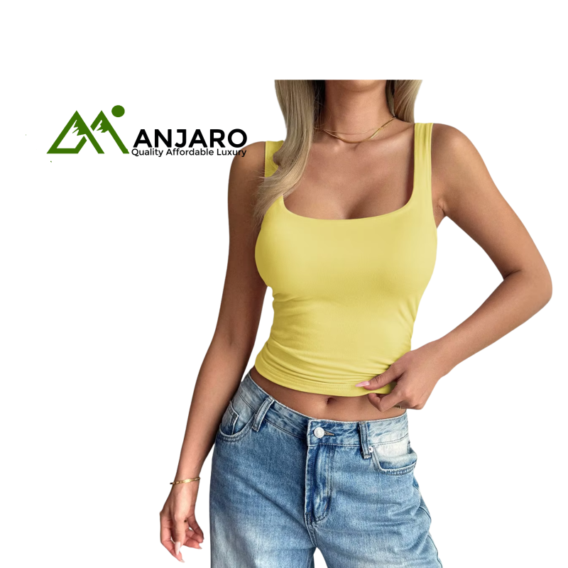 Women’s Lightweight Sleeveless Crop Tank Top – Soft Stretchy Breathable U-Neck Design for Outdoor Spring Activities