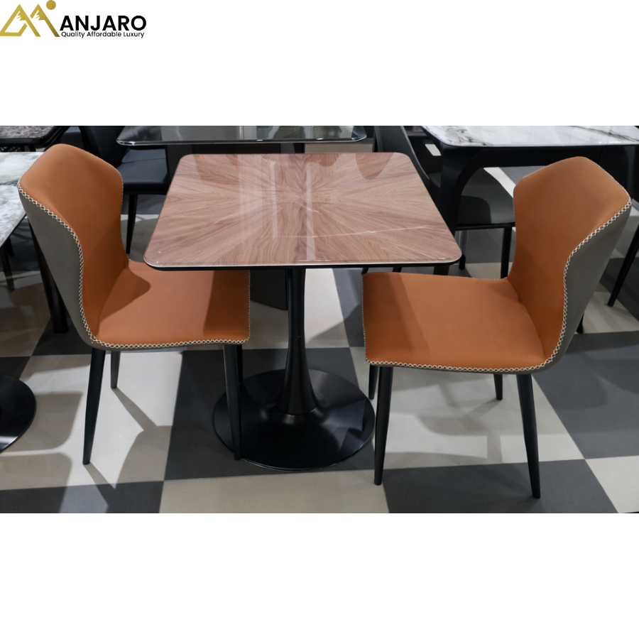 Modern Marble Dining Table Set – 2-Seater- Brown