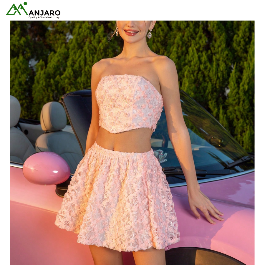 D&M 2025 Summer Petal Off-Shoulder Crop Top & High-Waist Skirt Set – Breathable Quick-Dry Two-Piece Dress for Women(Shipping Fee Included)