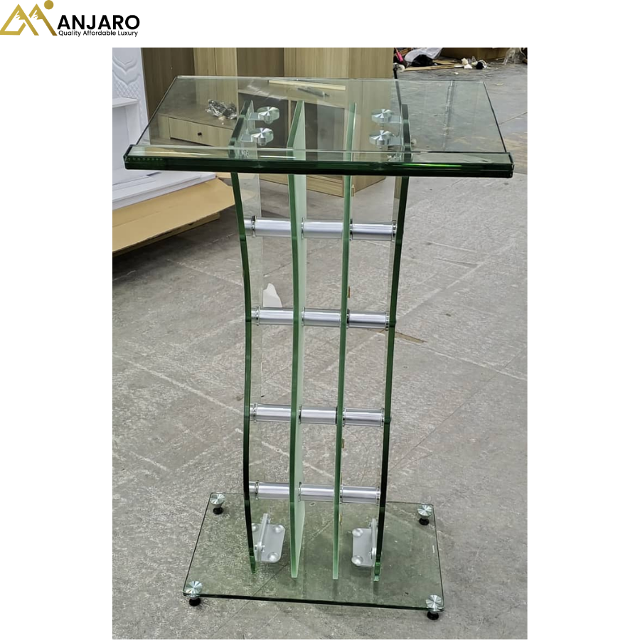 Architectural Glass & Chrome Triple-Pillar Church Podium