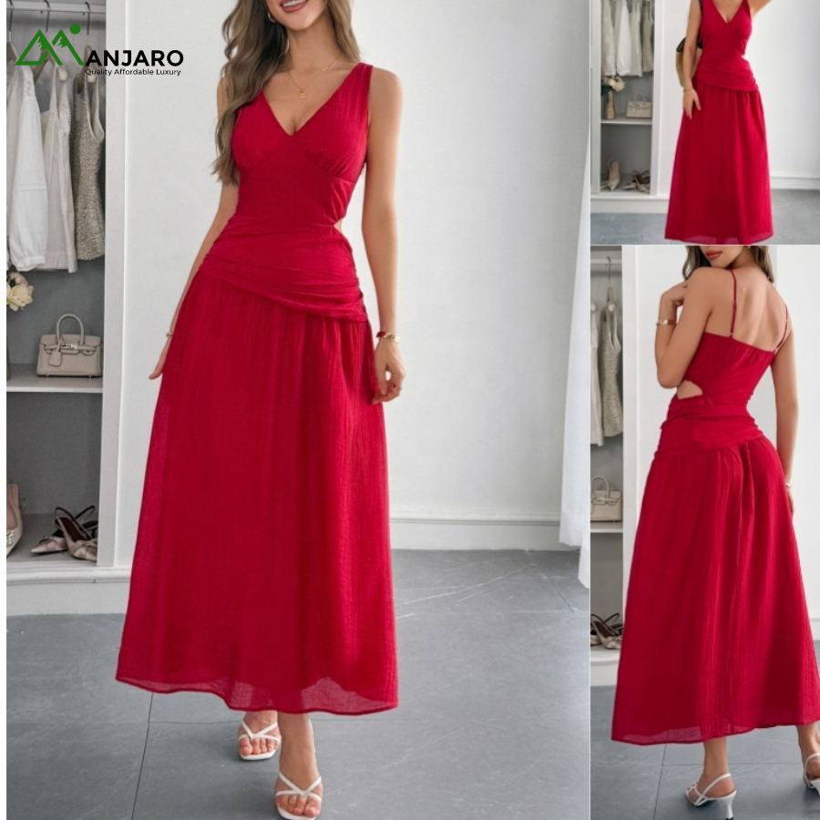 D&M Custom Elegant Hollow-Out Maxi Dress – Sleeveless V-Neck Long Casual Dress for Women