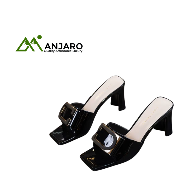 Women’s Square Toe Mid Heel Sandals – One-Strap Summer Fashion Slippers