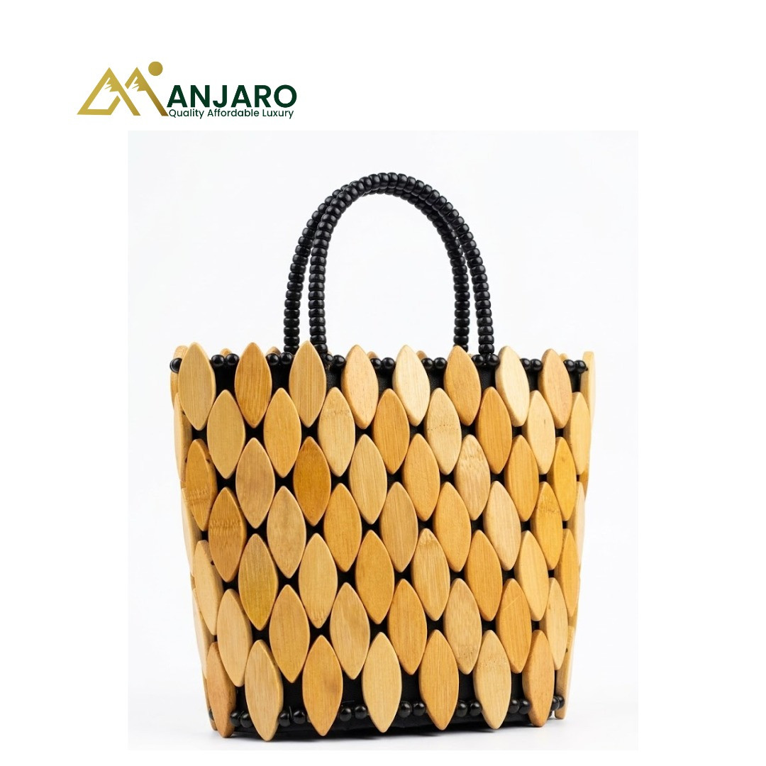 Artisan Leaf-Weave Wooden Tote – Natural Bamboo Fusion