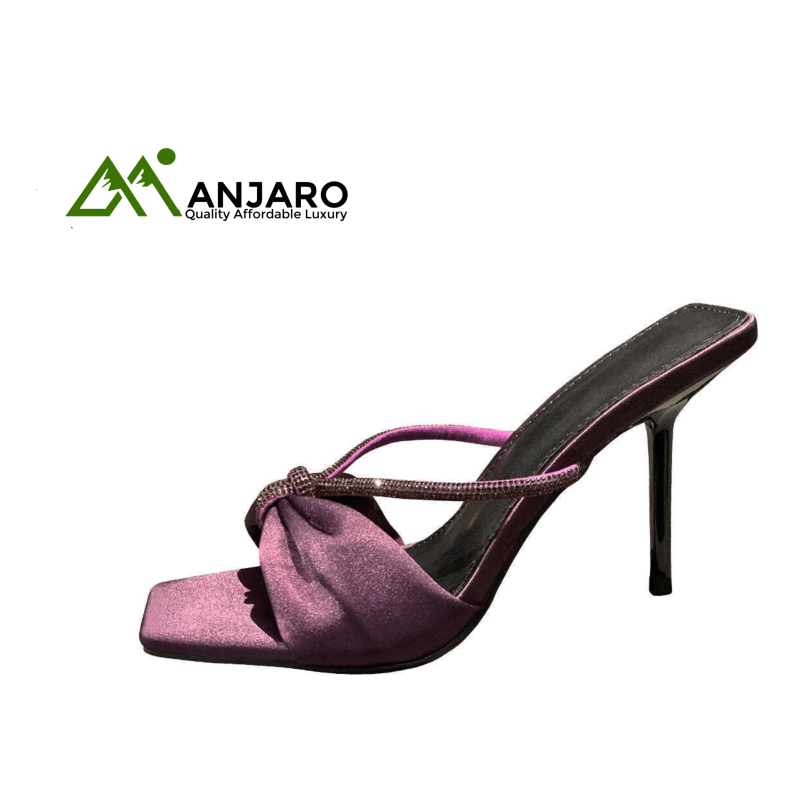 Satin Rhinestone Strappy Sandals with Bow Decor – Ultra High Heel Flip-Flops for Women Summer Outdoor