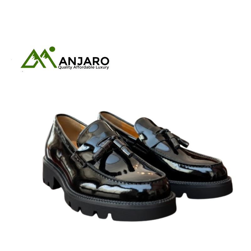 Black Patent Leather Tassel Loafers - Polished Finish | Essential Statement Footwear | Sleek & Dynamic Style
