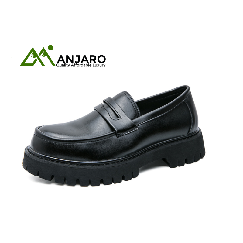 British Style Thick Sole Men’s Leather Shoes – Low-Cut Height Boosting Business Casual Workwear